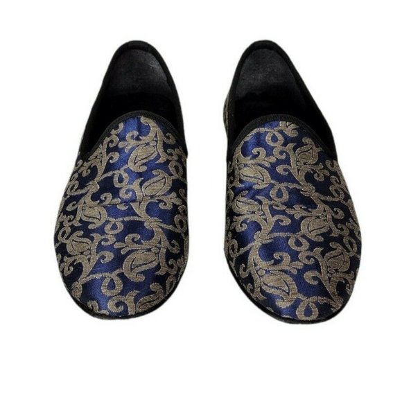 Stacy Adams Venice Blue Gold Jacquard Damask Smoking Slipper Loafer Men'… - Picture 4 of 10